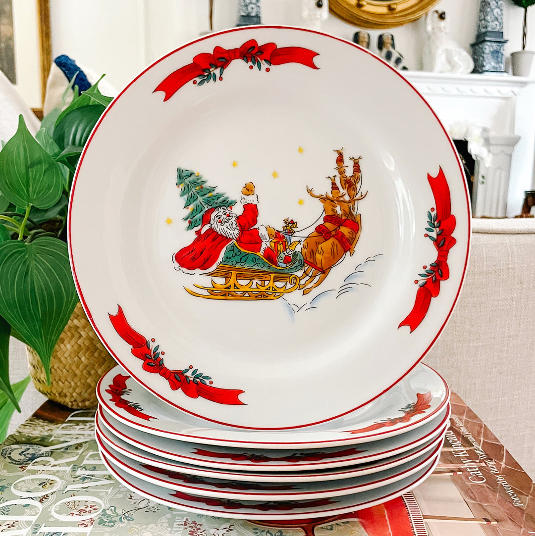 Vintage Macy's Santa  Sleigh Salad Plates, Set of 6