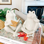 1980s Fitz & Floyd Cream Glazed Ceramic Frog Bookends