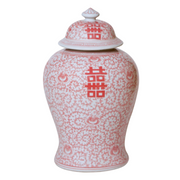 Large 21” Red & White Double Happiness Temple Jar