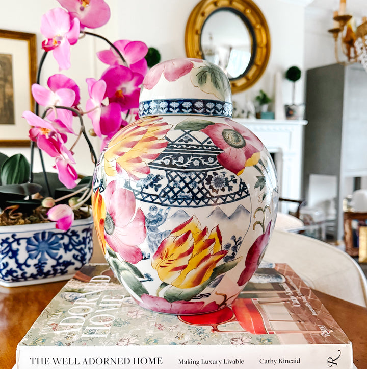 Chinoiserie Floral Blue & White Lidded Jar