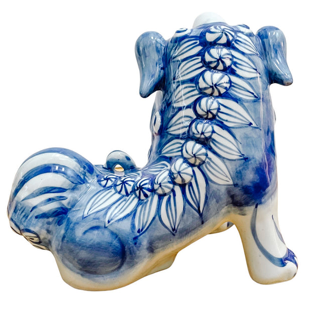 Vintage Pair Of Blue & White Shishi Guardian Lions