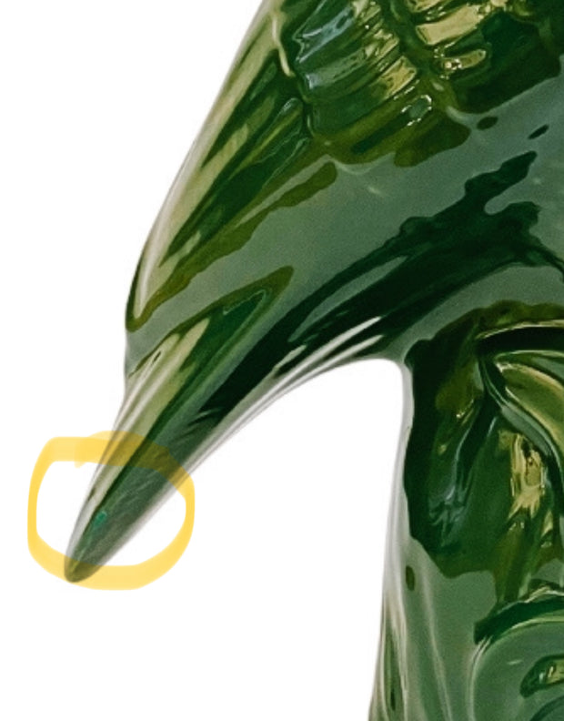 Pair Of Large 12" Portuguese Green Glazed Ceramic Parrots