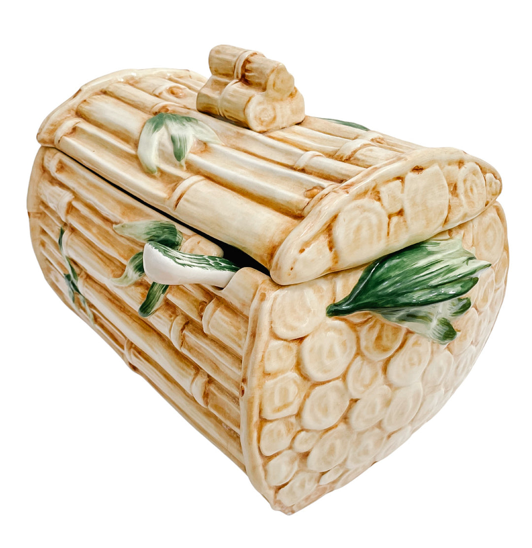 Italian Trompe L'Oeil Bamboo Tureen With Lid & Ladle