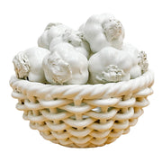 Vintage White Glazed Ceramic Garlic Basket Centerpiece