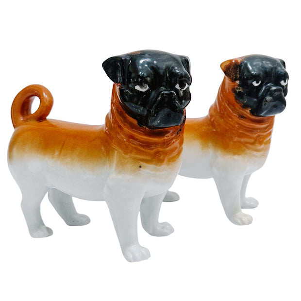 Pair of Antique Austrian Porcelain Pug Dog Figurines