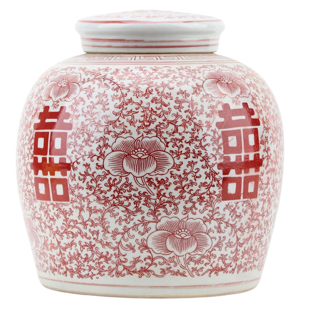 Coral and White Double Happiness Ginger Jar-2 Sizes – House of Old and New