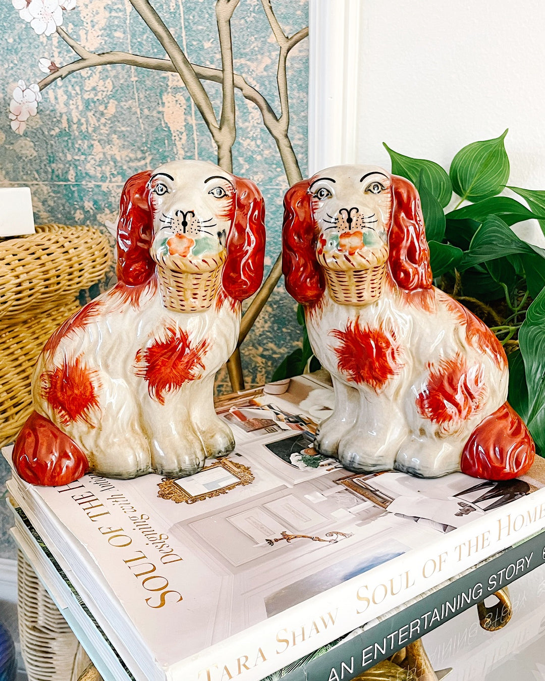 Pair of 7.5" Russet Staffordshire Style Spaniels With Baskets