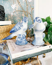 Vintage Blue & White Perched Parrots