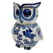 8" Blue & White Porcelain Floral Owl