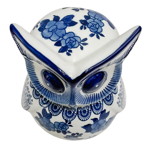 8" Blue & White Porcelain Floral Owl