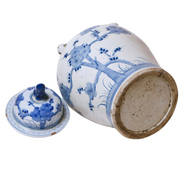 20" Chinoiserie Blue & White Cherry Blossom Temple Jar