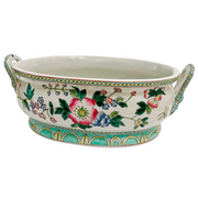 Vintage Chinoiserie Turquoise Green Floral Foot Bath Planter