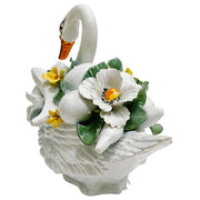Italian Capodimonte Porcelain Swan Topiary Centerpiece