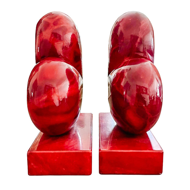 Pair Of Italian Alabaster Red Heart Bookends