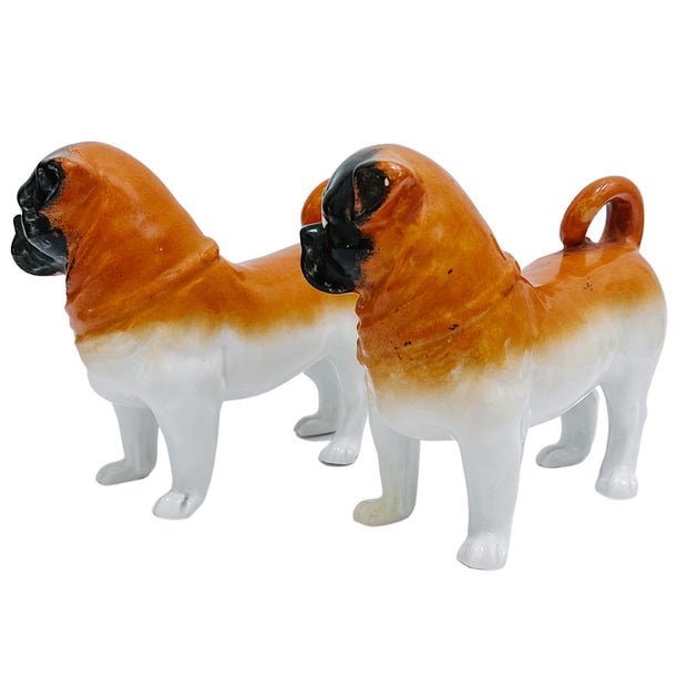 Pair of Antique Austrian Porcelain Pug Dog Figurines