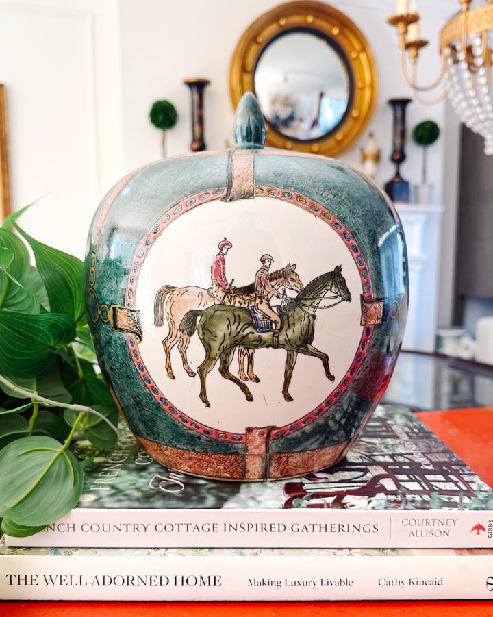 Hand-Painted Chinese Porcelain Equestrian Ginger Jar