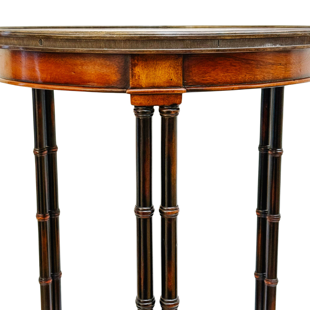 American Regency Revival Mahogany Martini Accent Table With Faux Bamboo Legs & Brass Gallery