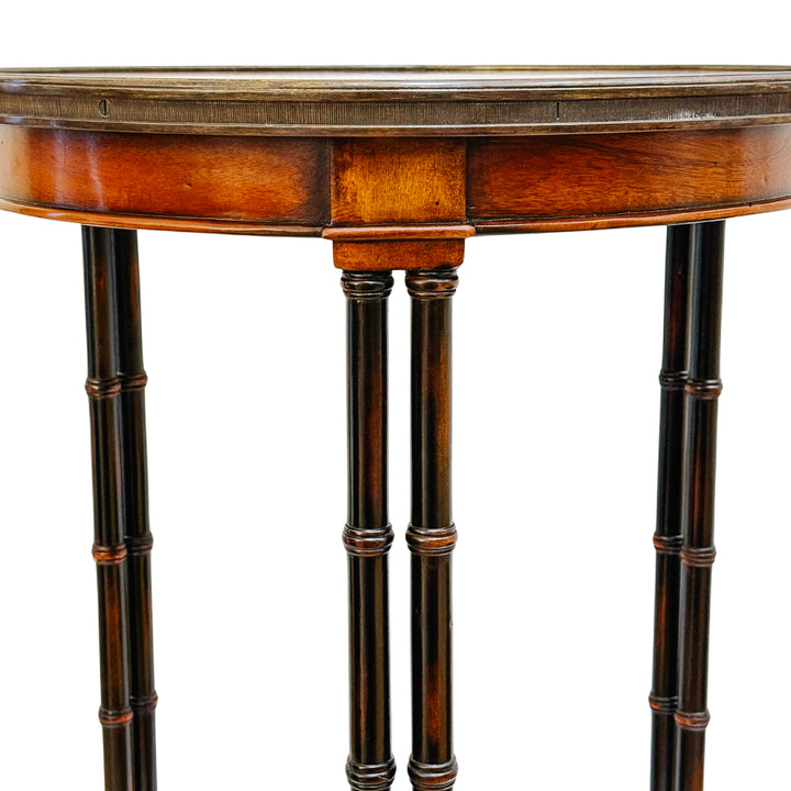 American Regency Revival Mahogany Martini Accent Table With Faux Bamboo Legs & Brass Gallery