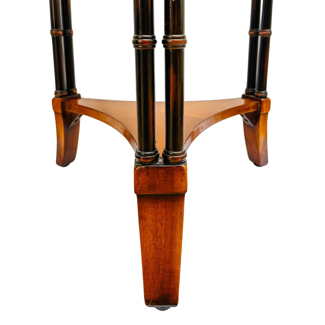 American Regency Revival Mahogany Martini Accent Table With Faux Bamboo Legs & Brass Gallery