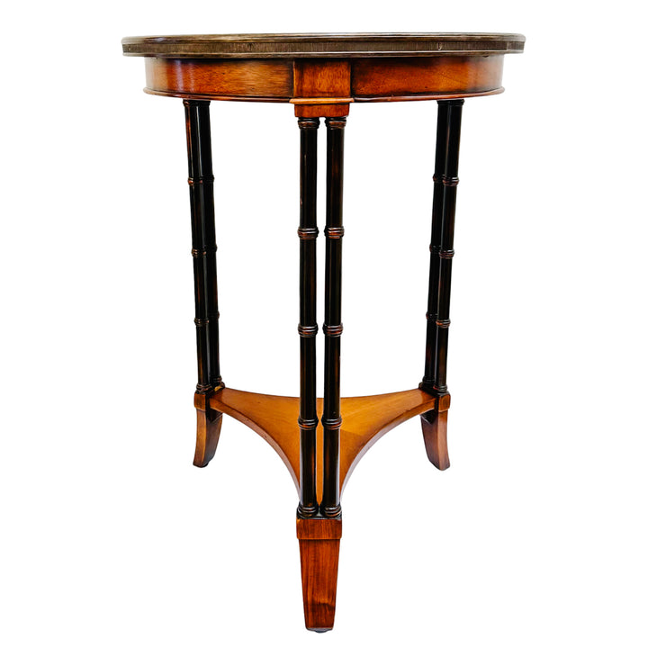 American Regency Revival Mahogany Martini Accent Table With Faux Bamboo Legs & Brass Gallery