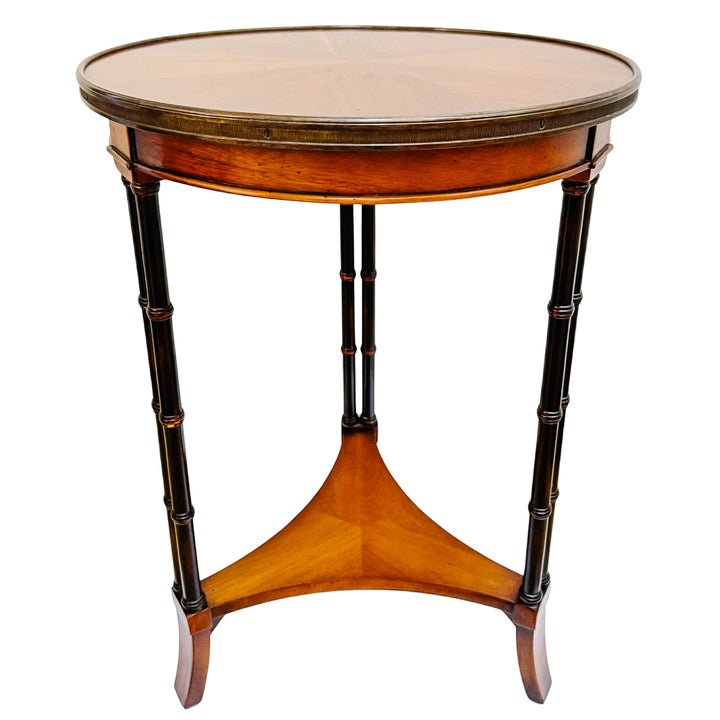 American Regency Revival Mahogany Martini Accent Table With Faux Bamboo Legs & Brass Gallery