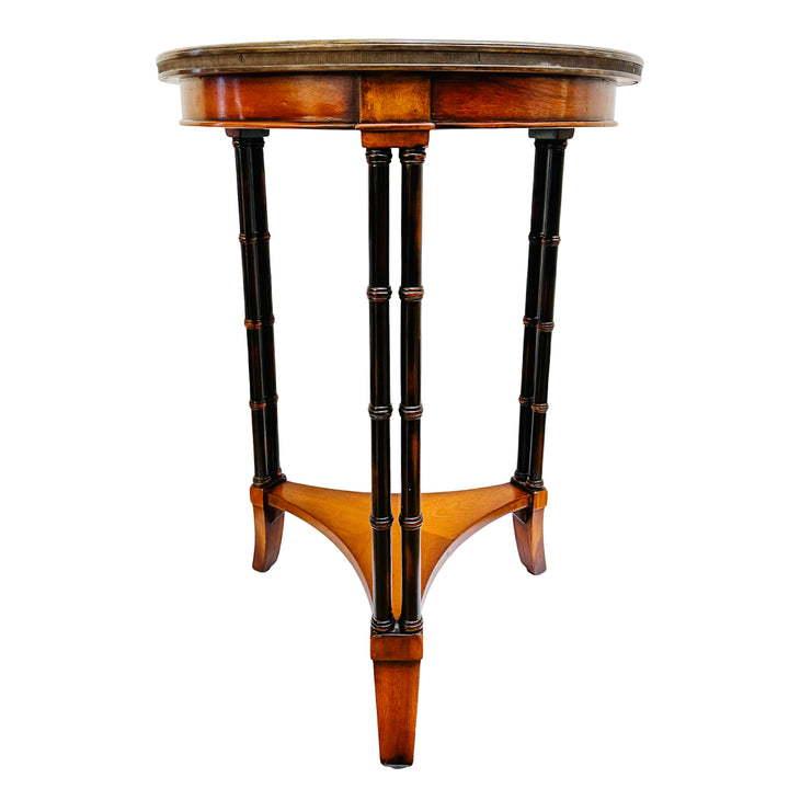 American Regency Revival Mahogany Martini Accent Table With Faux Bamboo Legs & Brass Gallery