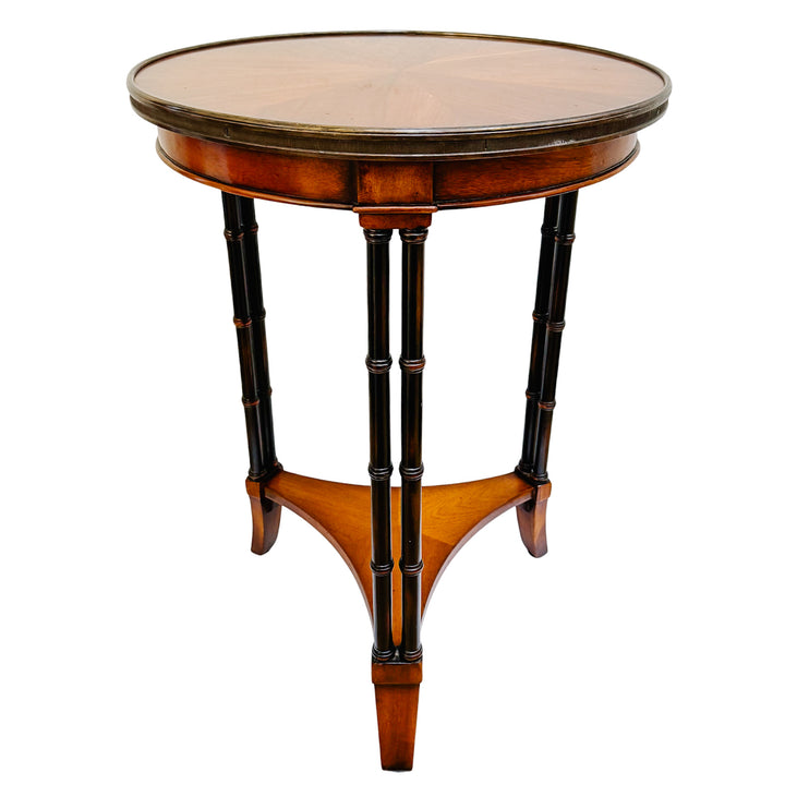 American Regency Revival Mahogany Martini Accent Table With Faux Bamboo Legs & Brass Gallery