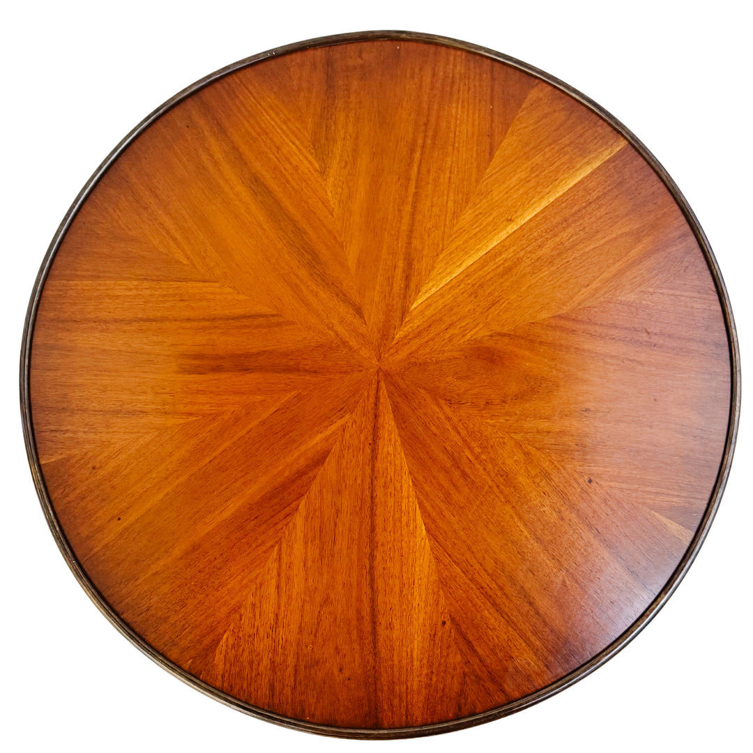 American Regency Revival Mahogany Martini Accent Table With Faux Bamboo Legs & Brass Gallery