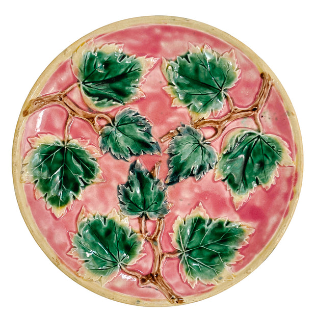 American Etruscan Majolica Pink Maple Leaf Plate