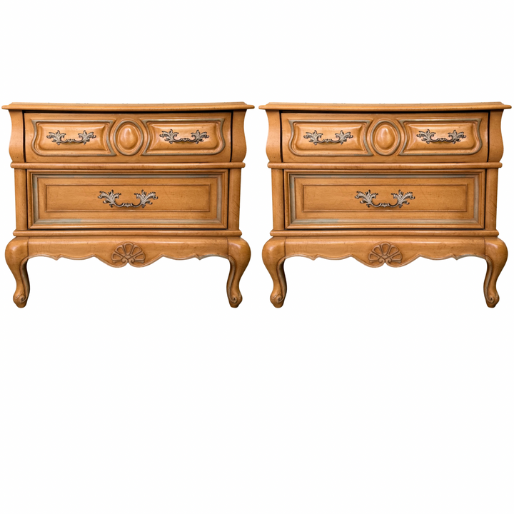 1980 American of Martinsville Carved French Provincial Nightstands - A Pair