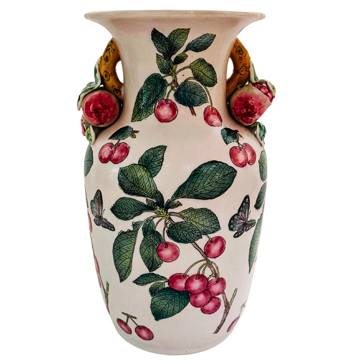 Andrea by Sadek Pink Cherry Vase With Pomegranate Handles