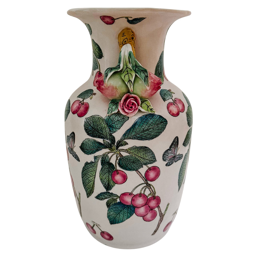Andrea by Sadek Pink Cherry Vase With Pomegranate Handles