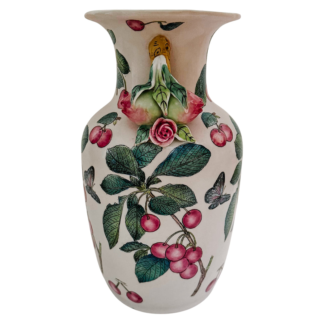Andrea by Sadek Pink Cherry Vase With Pomegranate Handles