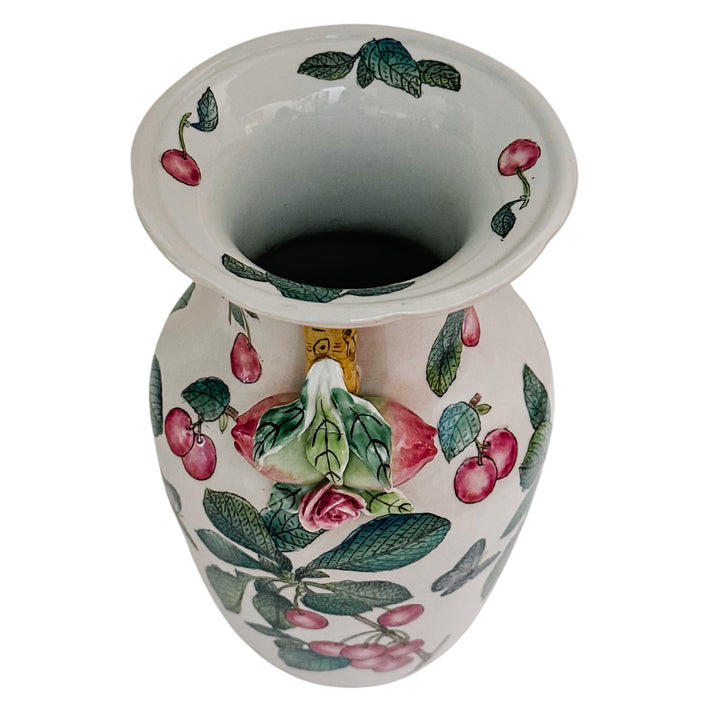 Andrea by Sadek Pink Cherry Vase With Pomegranate Handles