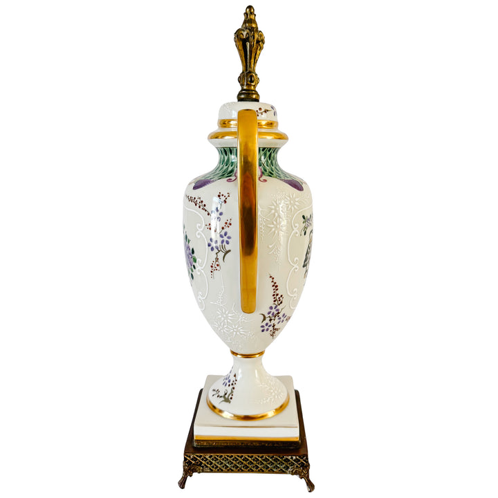 Antique 19th C. French Edmé Samson Hand-Painted Armorial Urns With Gilt Bronze Mounts