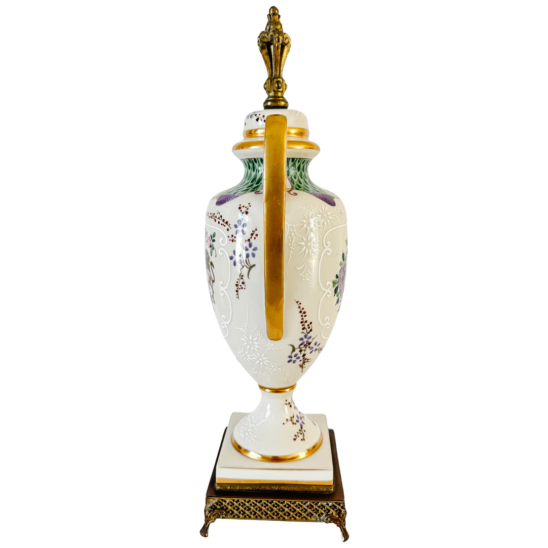 Antique 19th C. French Edmé Samson Hand-Painted Armorial Urns With Gilt Bronze Mounts