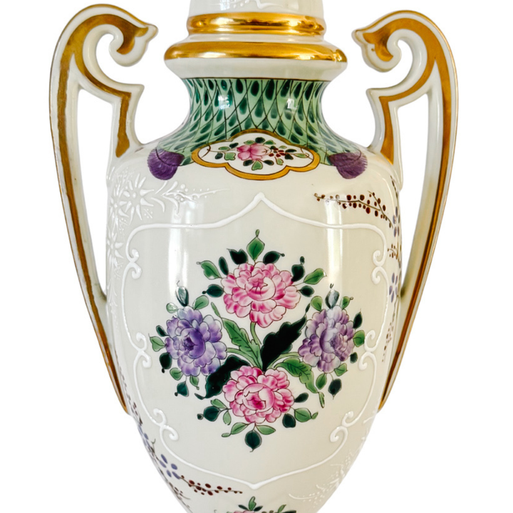 Antique 19th C. French Edmé Samson Hand-Painted Armorial Urns With Gilt Bronze Mounts