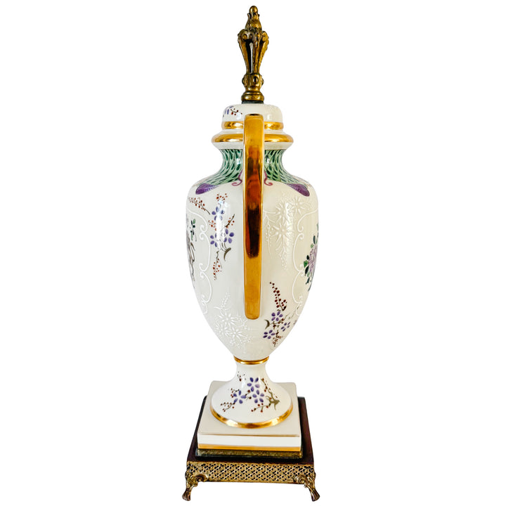 Antique 19th C. French Edmé Samson Hand-Painted Armorial Urns With Gilt Bronze Mounts