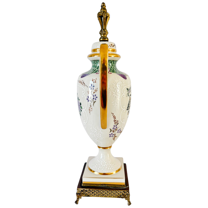 Antique 19th C. French Edmé Samson Hand-Painted Armorial Urns With Gilt Bronze Mounts
