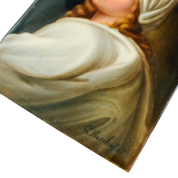 Antique 19th C. German Porcelain Plaque of Beatrice Cenci Signed C. Russhuldt, Gilt Rococo Frame