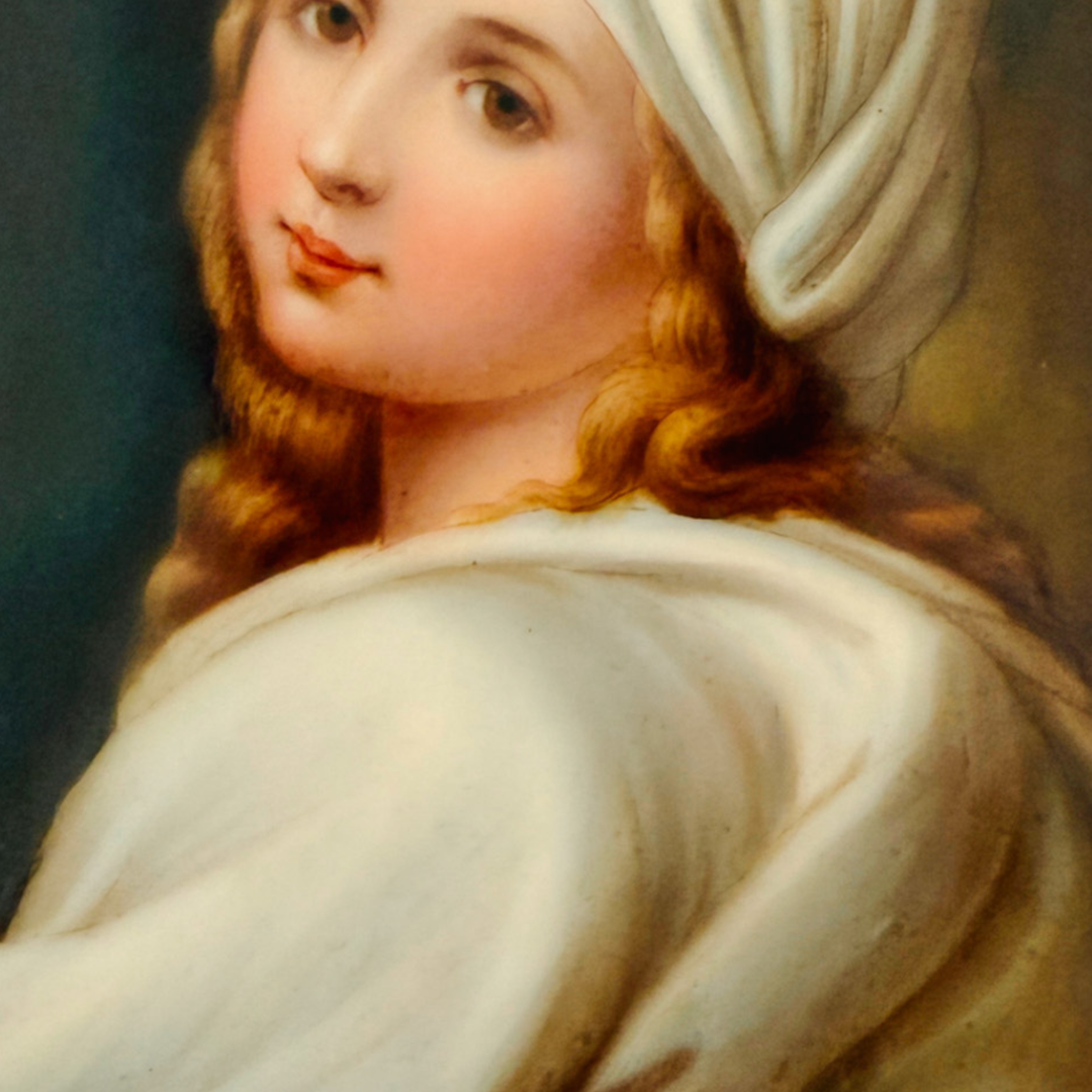 Antique 19th C. German Porcelain Plaque of Beatrice Cenci Signed C. Russhuldt, Gilt Rococo Frame