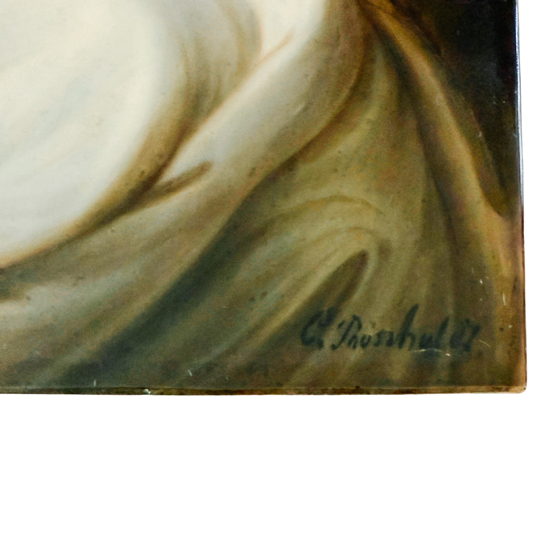 Antique 19th C. German Porcelain Plaque of Beatrice Cenci Signed C. Russhuldt, Gilt Rococo Frame