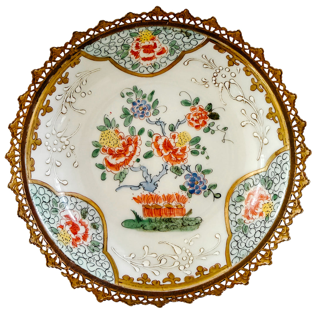 Antique 19th Century  Edmé French Samson Famille Rose Ormolu-Mounted Porcelain Low Bowl