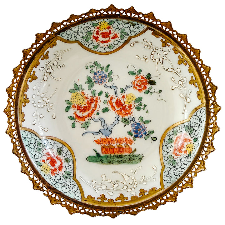 Antique 19th Century  Edmé French Samson Famille Rose Ormolu-Mounted Porcelain Low Bowl