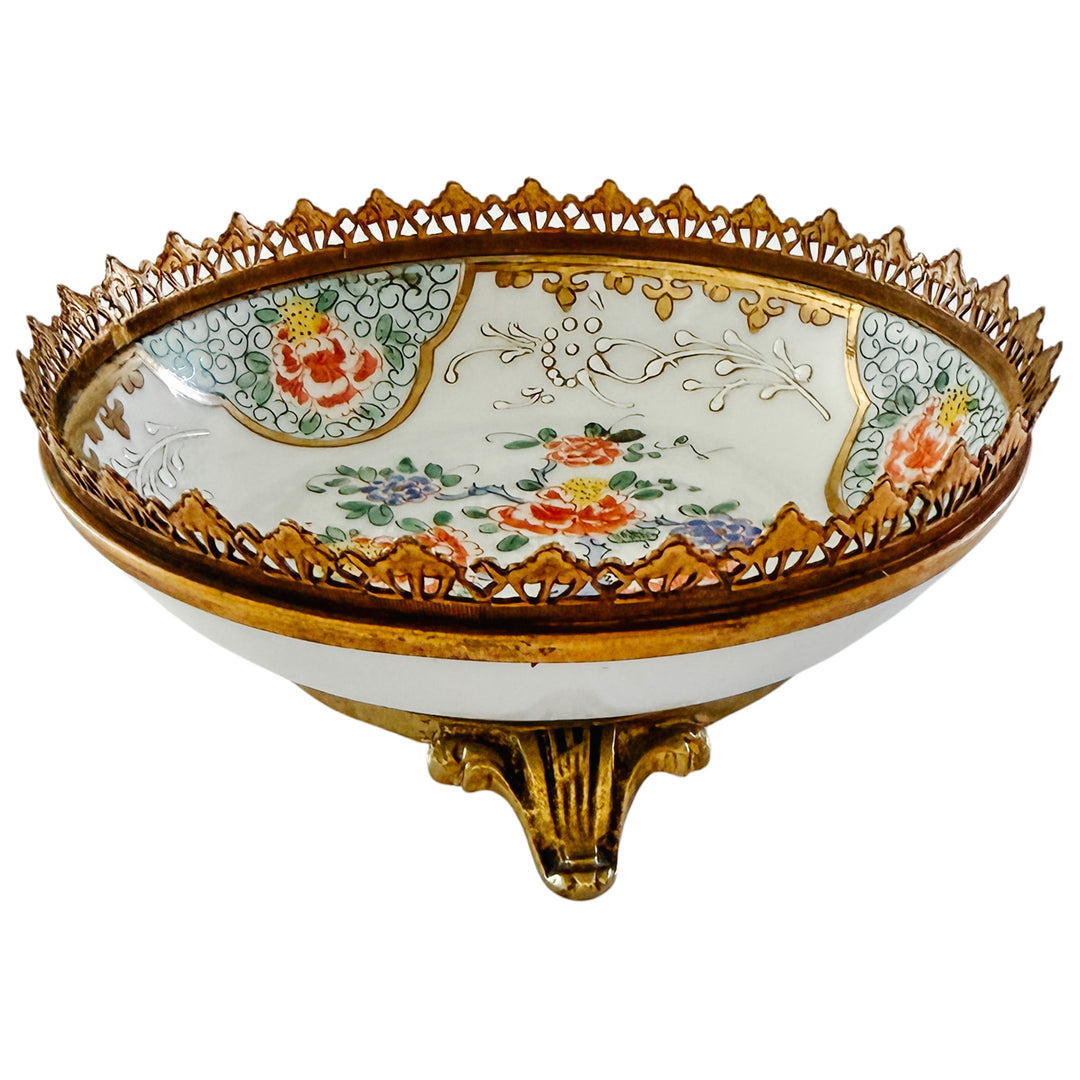 Antique 19th Century  Edmé French Samson Famille Rose Ormolu-Mounted Porcelain Low Bowl