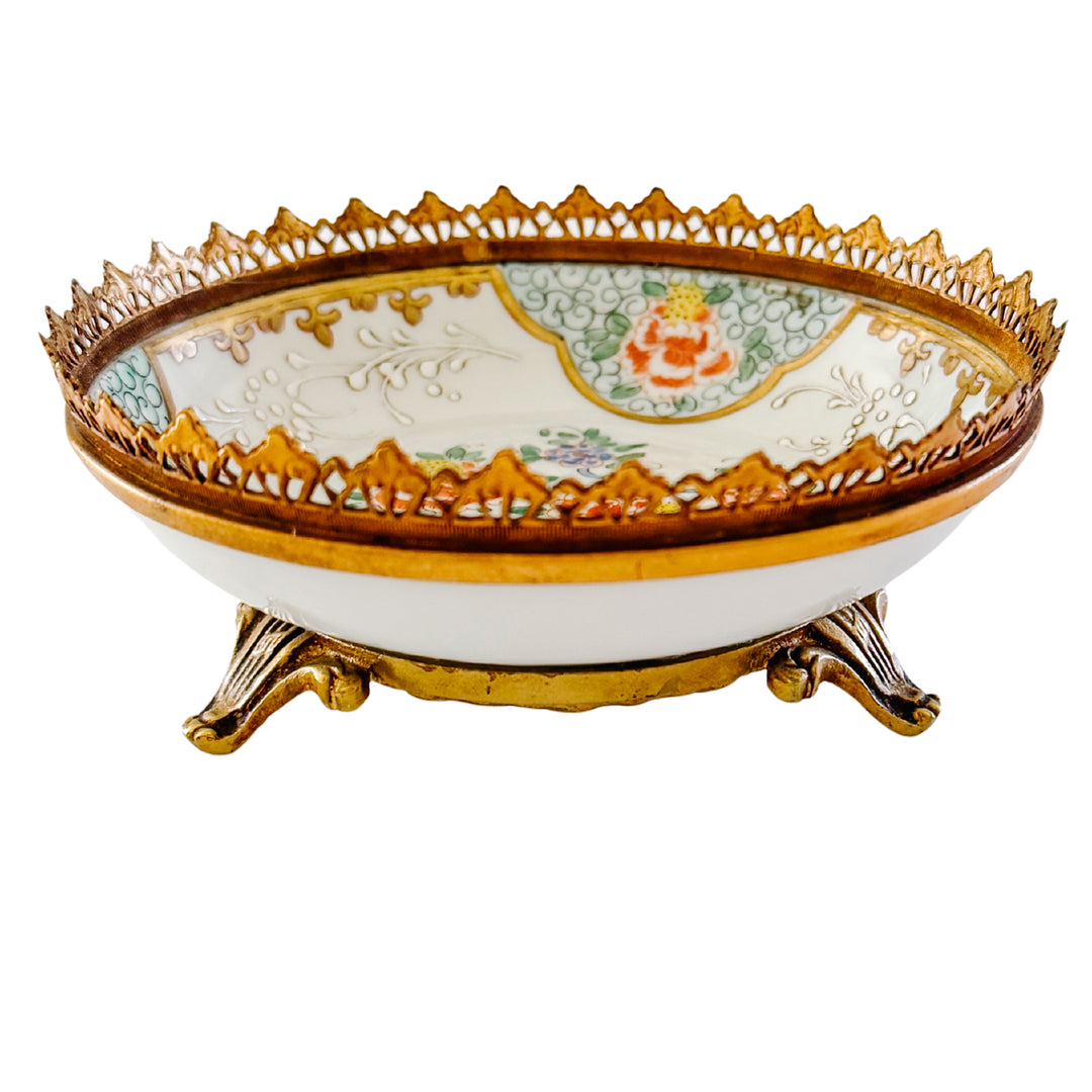 Antique 19th Century  Edmé French Samson Famille Rose Ormolu-Mounted Porcelain Low Bowl