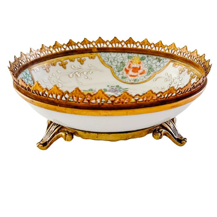 Antique 19th Century  Edmé French Samson Famille Rose Ormolu-Mounted Porcelain Low Bowl