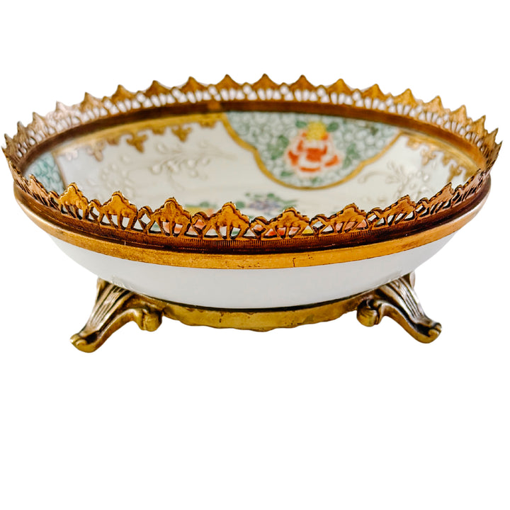 Antique 19th Century  Edmé French Samson Famille Rose Ormolu-Mounted Porcelain Low Bowl