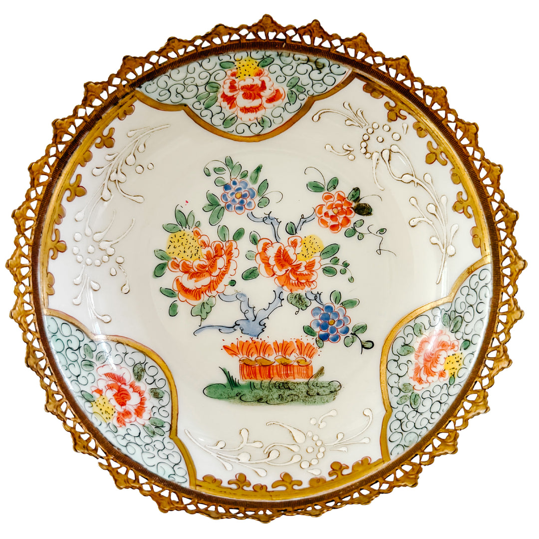 Antique 19th Century  Edmé French Samson Famille Rose Ormolu-Mounted Porcelain Low Bowl