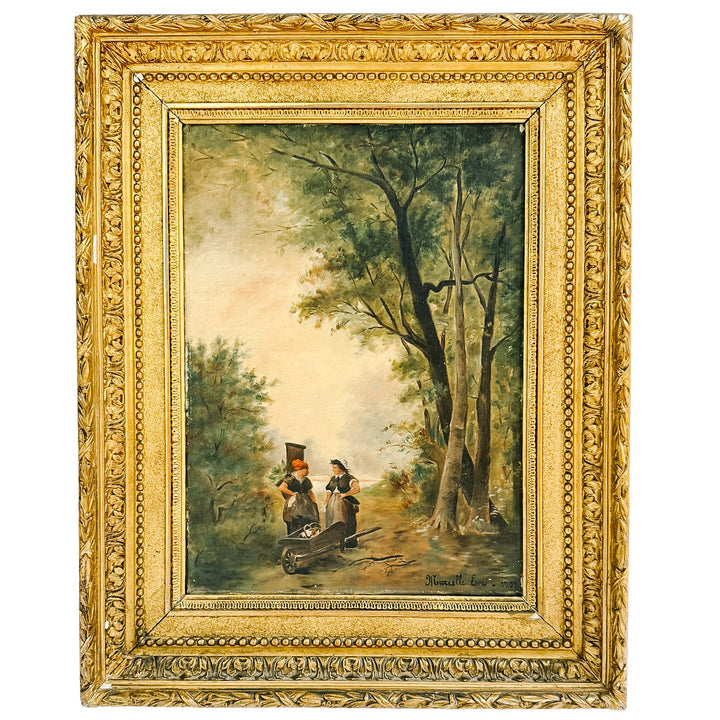 Antique 19th Century French Barbizon Style Original Oil Painting on Canvas, Signed
